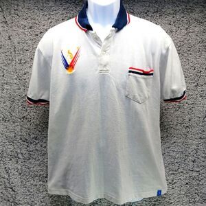 Dibuho Philippines Branded Embroidered Sport Polo Men's L. White/Red&Blue Trim..